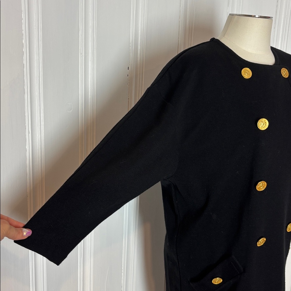 Adrienne Vittadini Black Long Sleeve Knit Dress with Gold Buttons - Picture 6 of 7